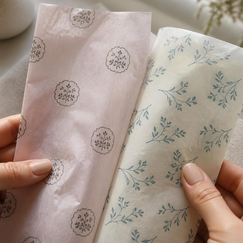 Comparing 17gsm and 30gsm printed tissue paper samples